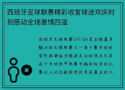 西班牙足球联赛精彩收官球迷欢庆时刻感动全场激情四溢